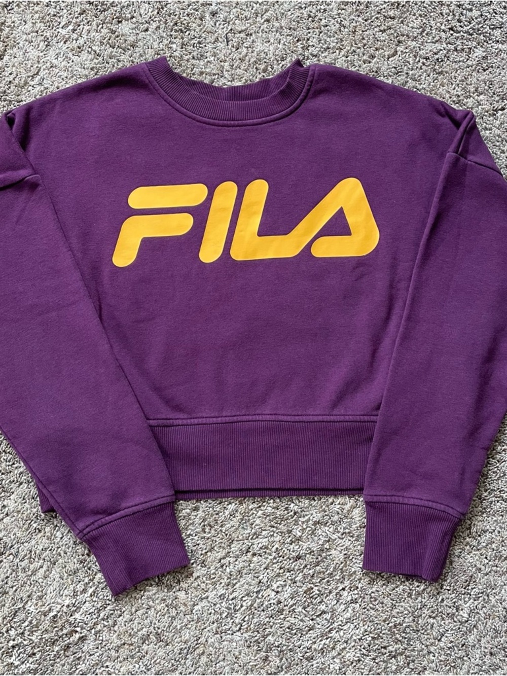 Fila Sweatshirt Women Burgundy/Purple & Yellow Crop Pullover Long Sleeve SMALL